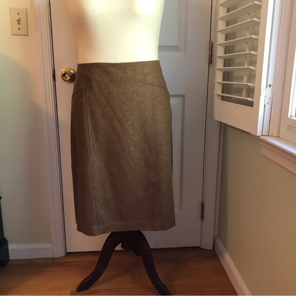 Lands' End Elegant Brown Herringbone Pencil Skirt